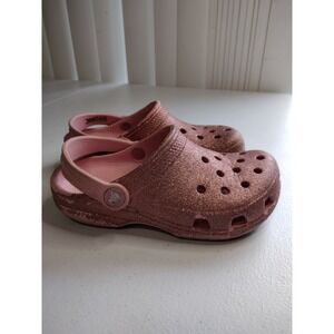 Crocs Kids Clogs Size 12 Pink‎ Glitter Slip On Casual Comfort Shoes
